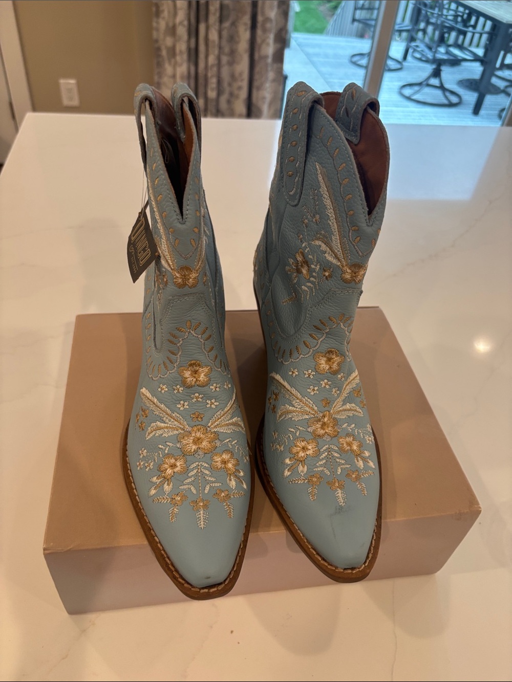 dingo Light Blue Floral Embroidered Western Ankle Boots - Picture 4 of 6